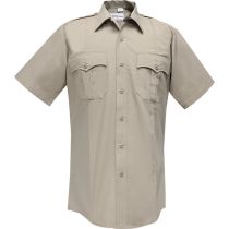 Command Poly Mens Short Sleeve Shirt, w/ Zipper, Silver Tan